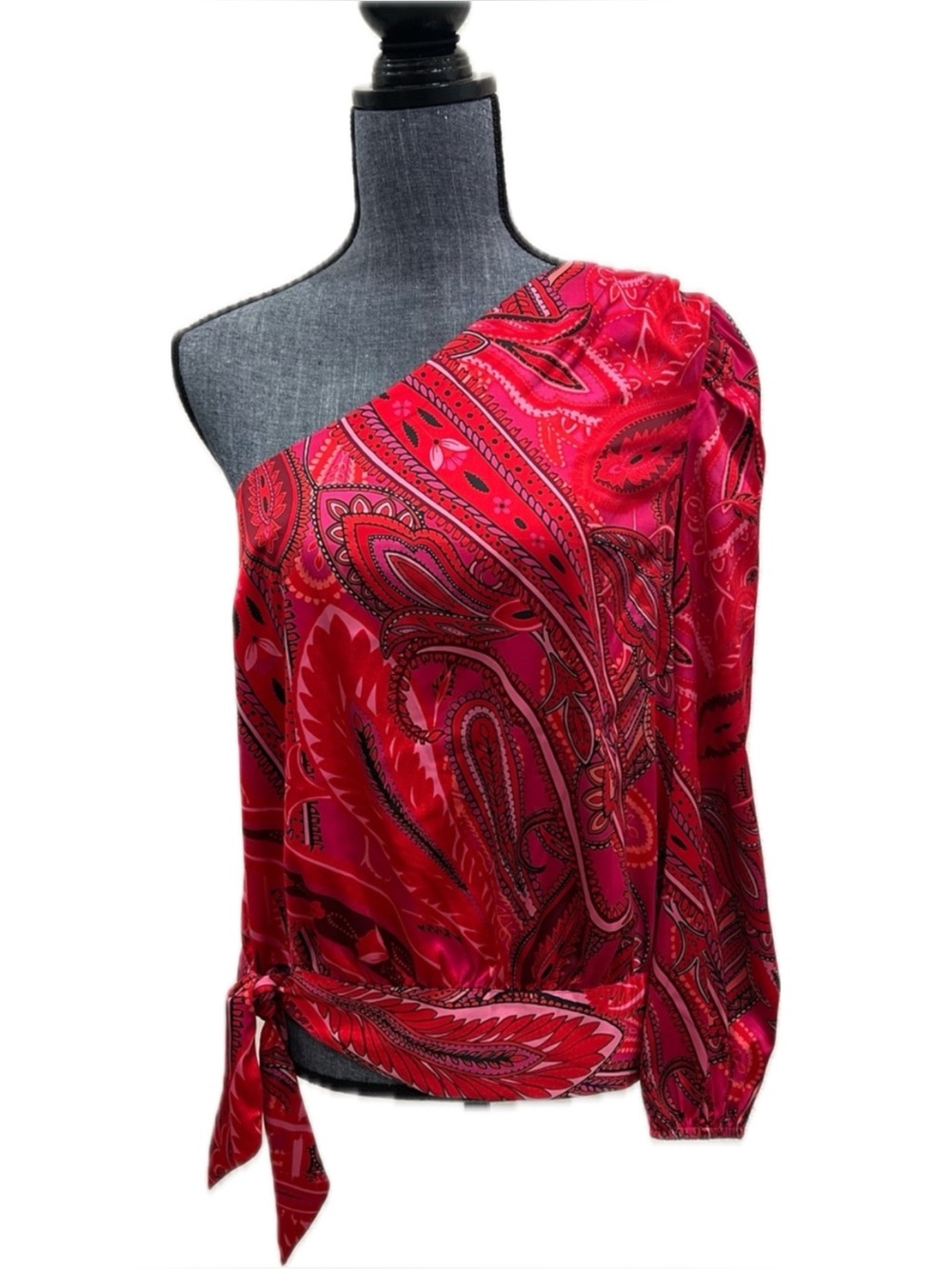 NWT INC International Concepts One-Shoulder Red Paisley Top